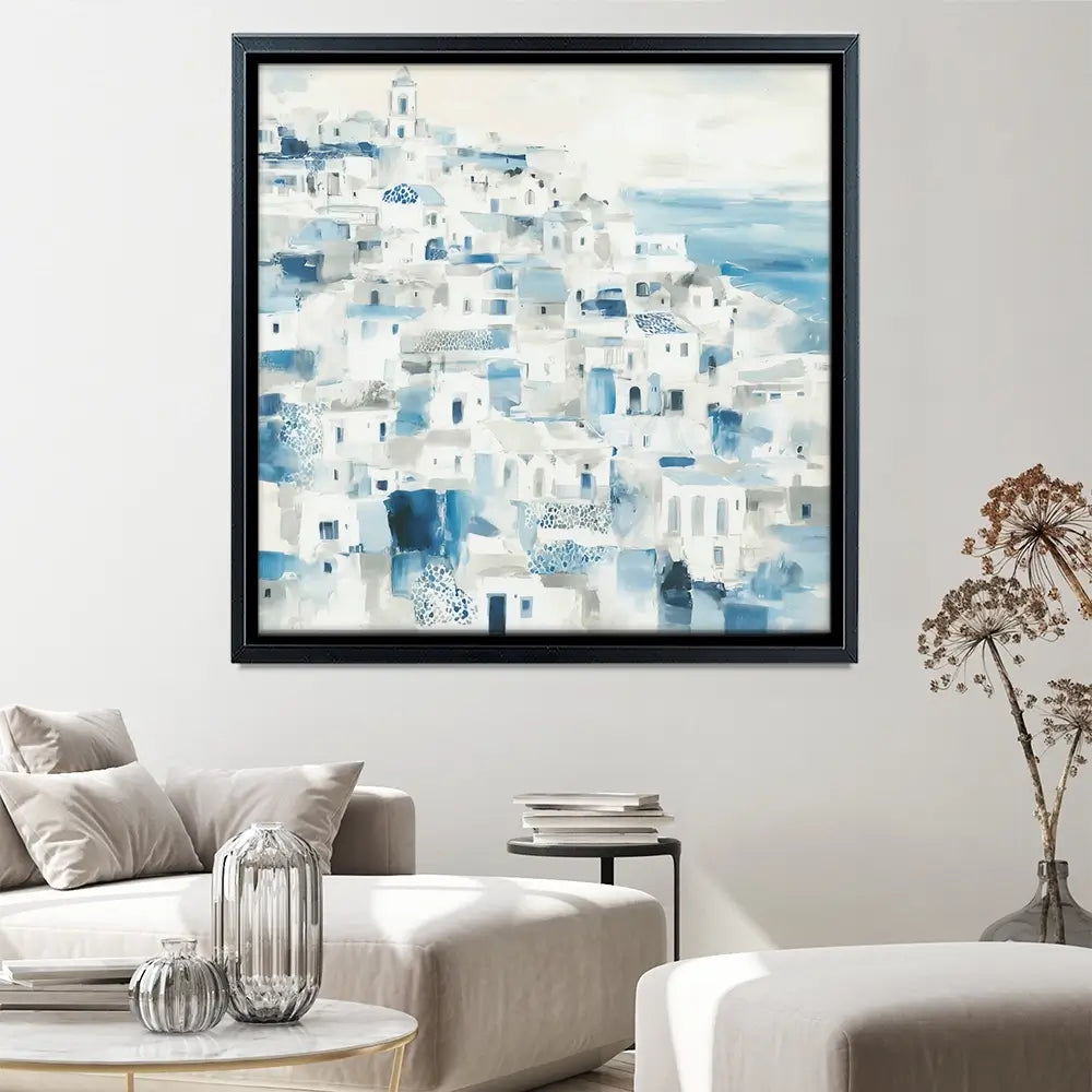 Whitewashed Coastal Village Square Canvas Print Whitewashed Coastal Village Square Canvas Print wall art product Chromatic Storm Studio
