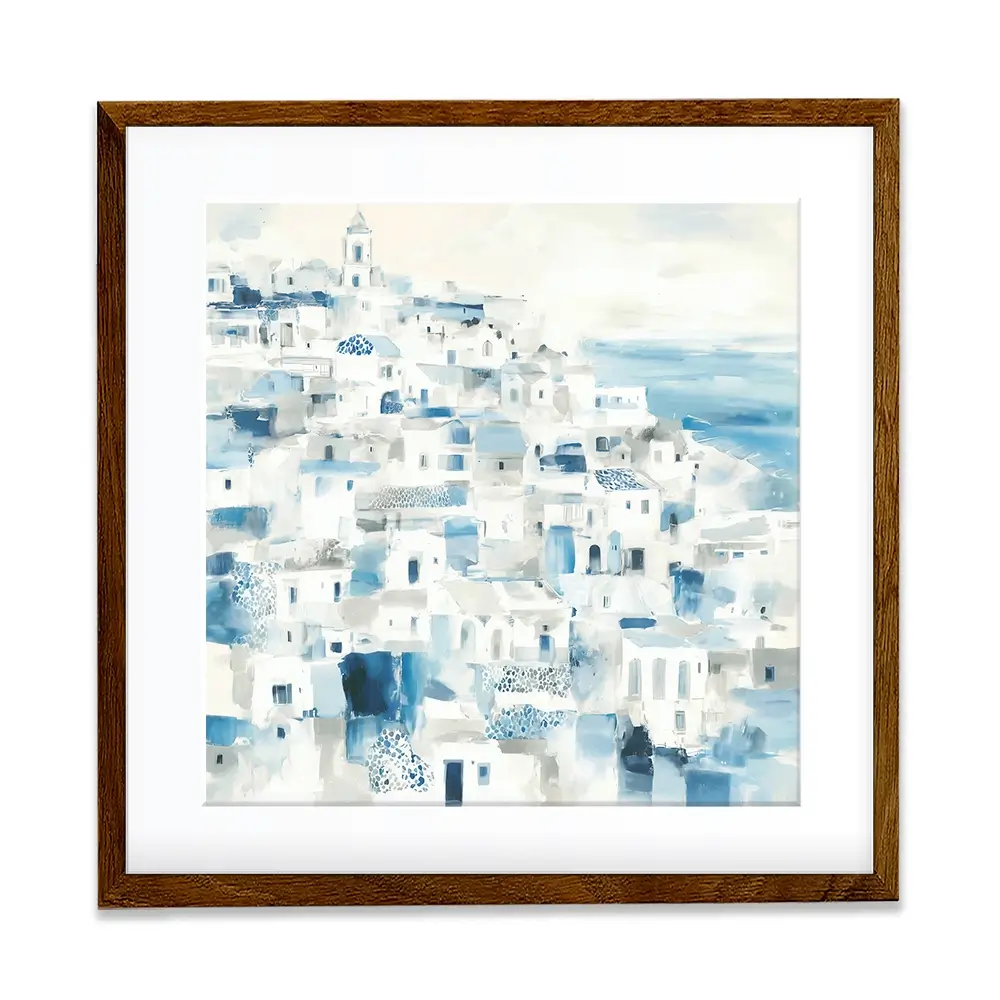 Whitewashed Coastal Village Square Framed Art Print Whitewashed Coastal Village Square Framed Art Print wall art product Chromatic Storm Studio