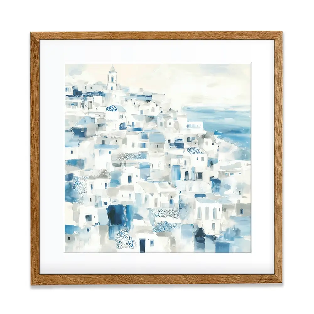 Whitewashed Coastal Village Square Framed Art Print Whitewashed Coastal Village Square Framed Art Print wall art product Chromatic Storm Studio