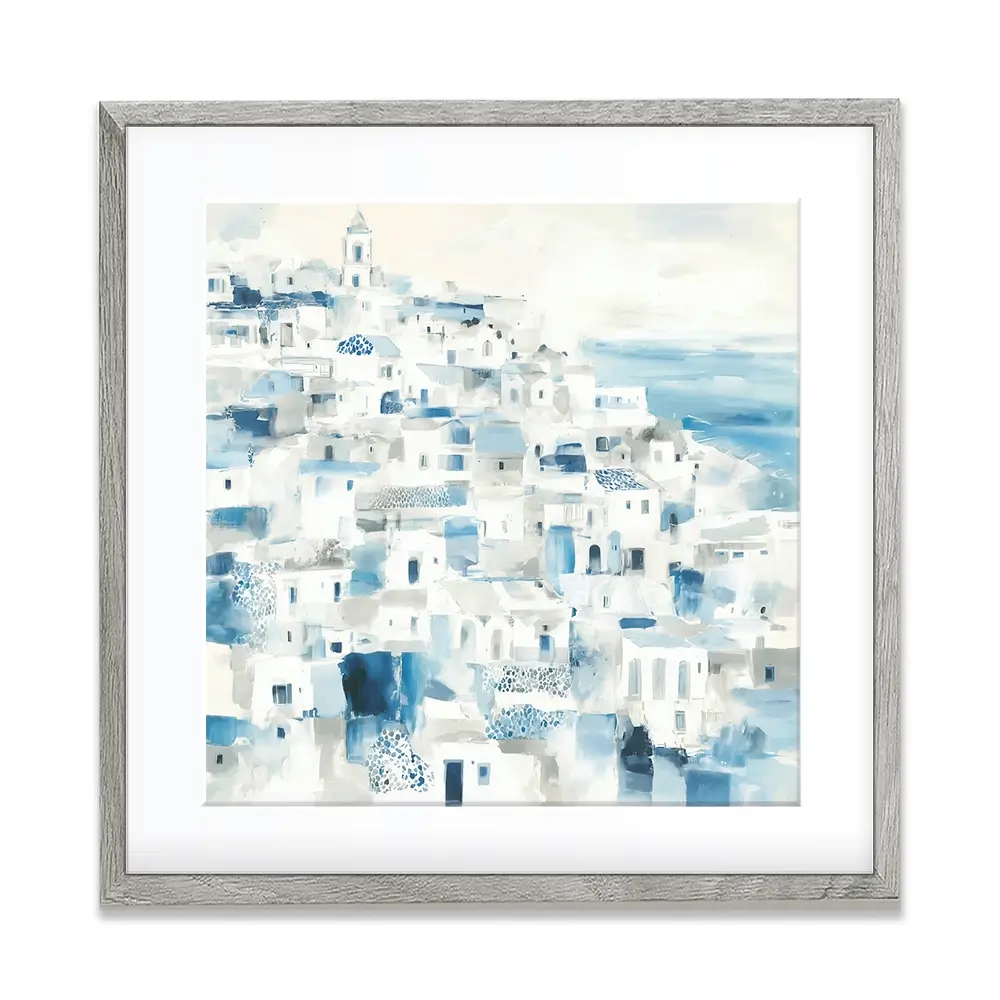 Whitewashed Coastal Village Square Framed Art Print Whitewashed Coastal Village Square Framed Art Print wall art product Chromatic Storm Studio