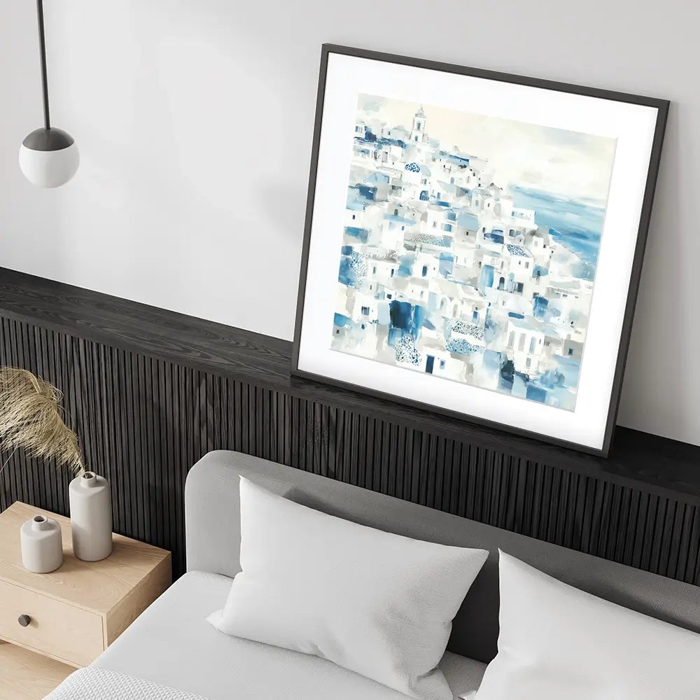 Whitewashed Coastal Village Square Framed Art Print Whitewashed Coastal Village Square Framed Art Print wall art product Chromatic Storm Studio