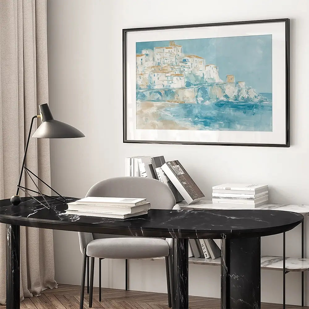 Whitewashed Town Above Tide Framed Art Print Whitewashed Town Above Tide Framed Art Print wall art product Chromatic Storm Studio