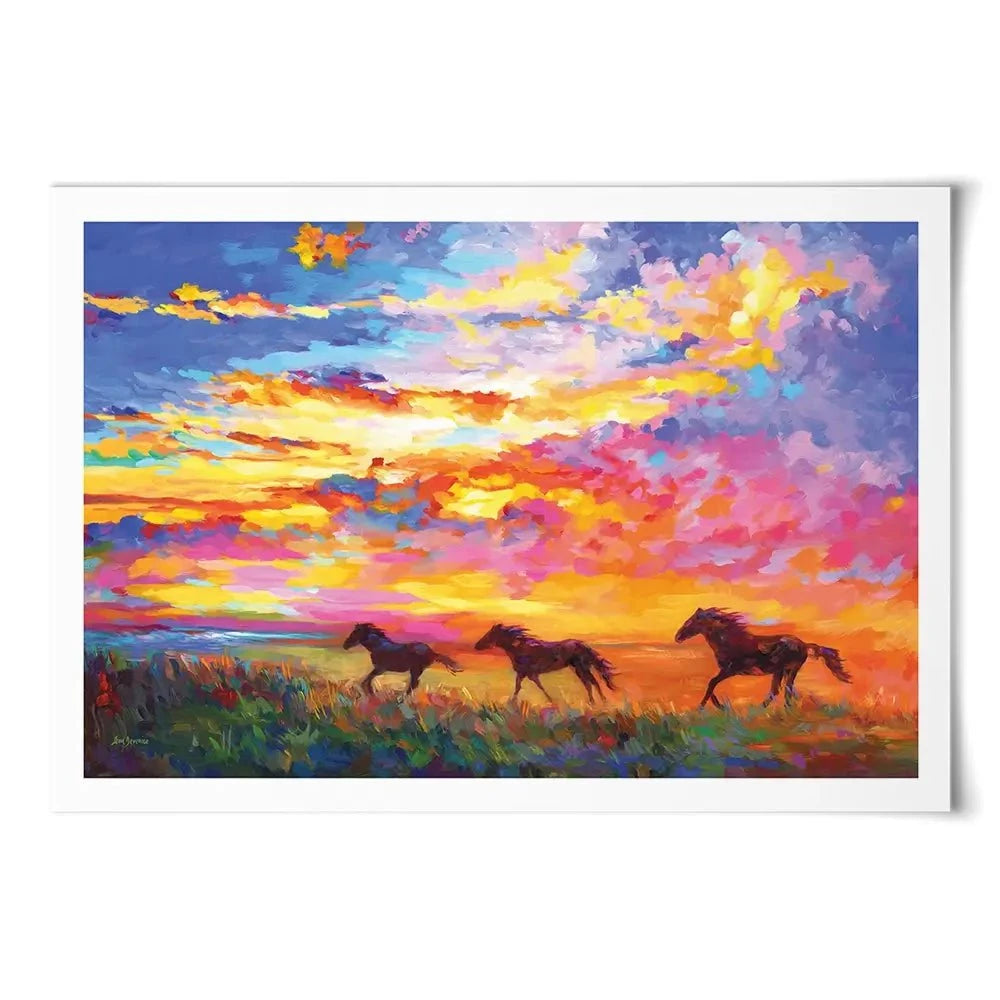 Wild Horses Running At Sunset Art Print Wild Horses Running At Sunset Art Print wall art product Leon Devenice