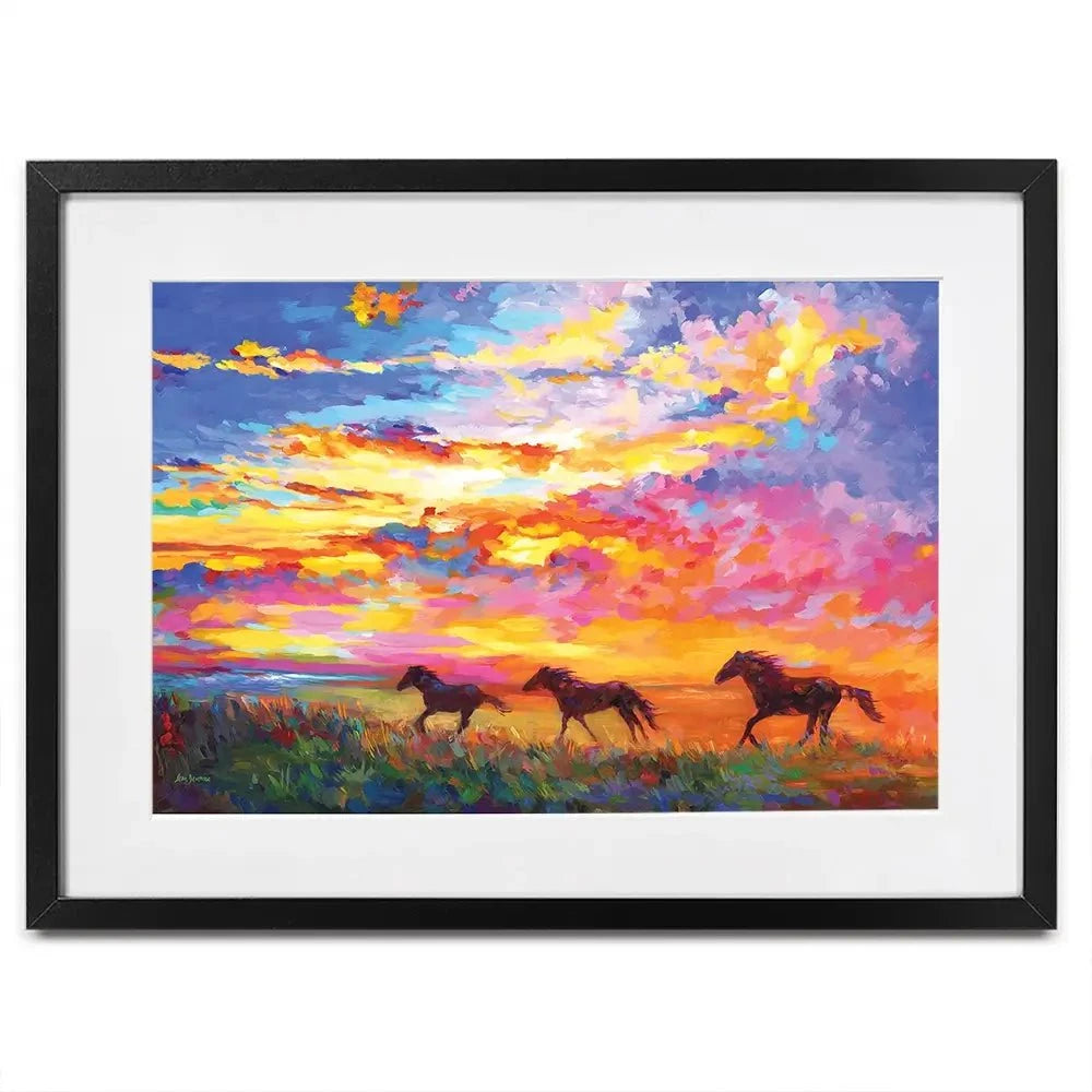 Wild Horses Running At Sunset Framed Art Print Wild Horses Running At Sunset Framed Art Print wall art product Leon Devenice