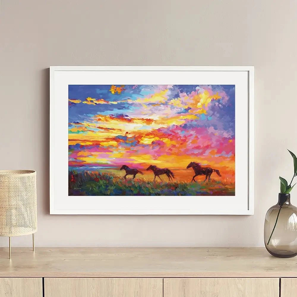 Wild Horses Running At Sunset Framed Art Print Wild Horses Running At Sunset Framed Art Print wall art product Leon Devenice