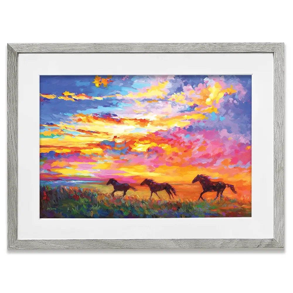 Wild Horses Running At Sunset Framed Art Print Wild Horses Running At Sunset Framed Art Print wall art product Leon Devenice