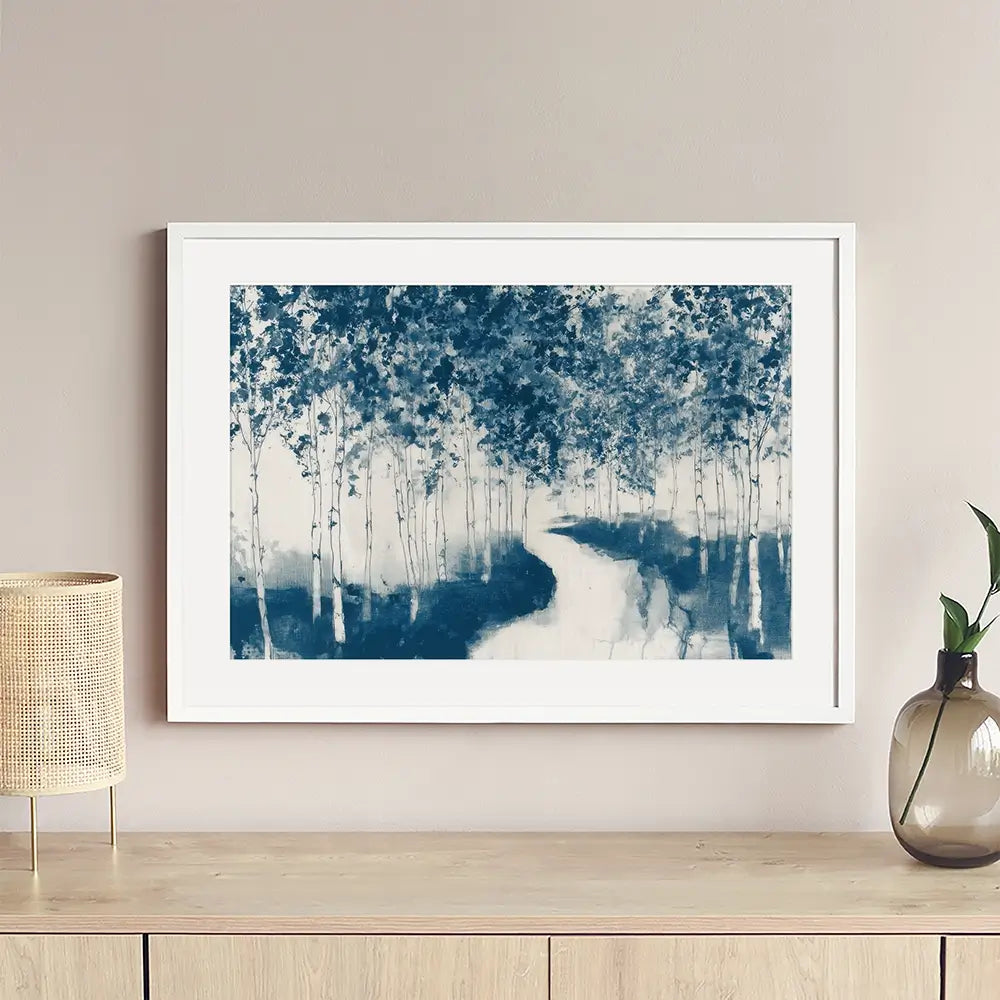 Winding Path Through Birch Trees Framed Art Print Winding Path Through Birch Trees Framed Art Print wall art product Chromatic Storm Studio
