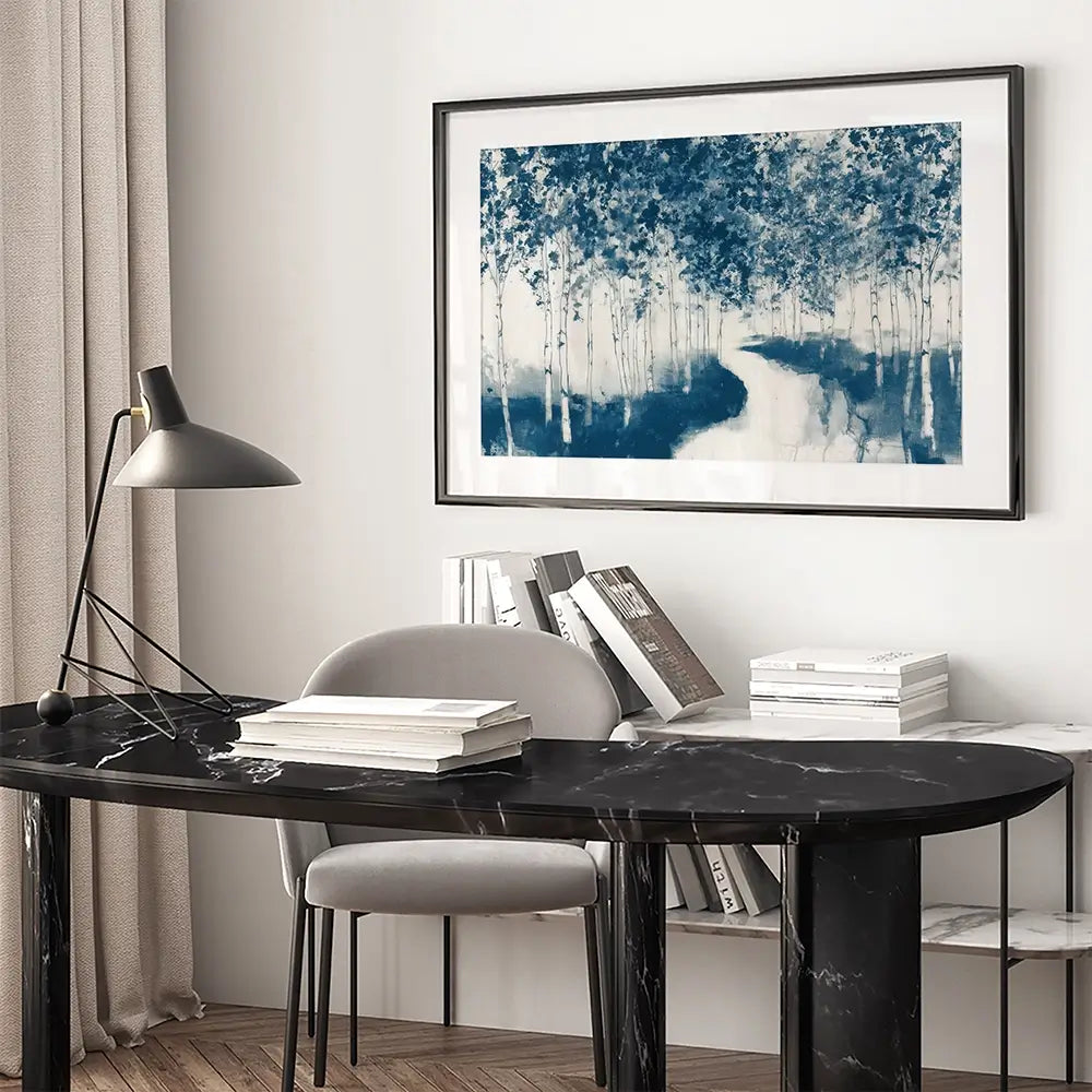 Winding Path Through Birch Trees Framed Art Print Winding Path Through Birch Trees Framed Art Print wall art product Chromatic Storm Studio