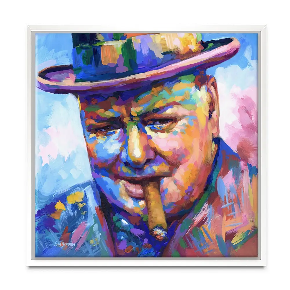 Winston Churchill Close Up Square Canvas Print Winston Churchill Close Up Square Canvas Print wall art product Leon Devenice