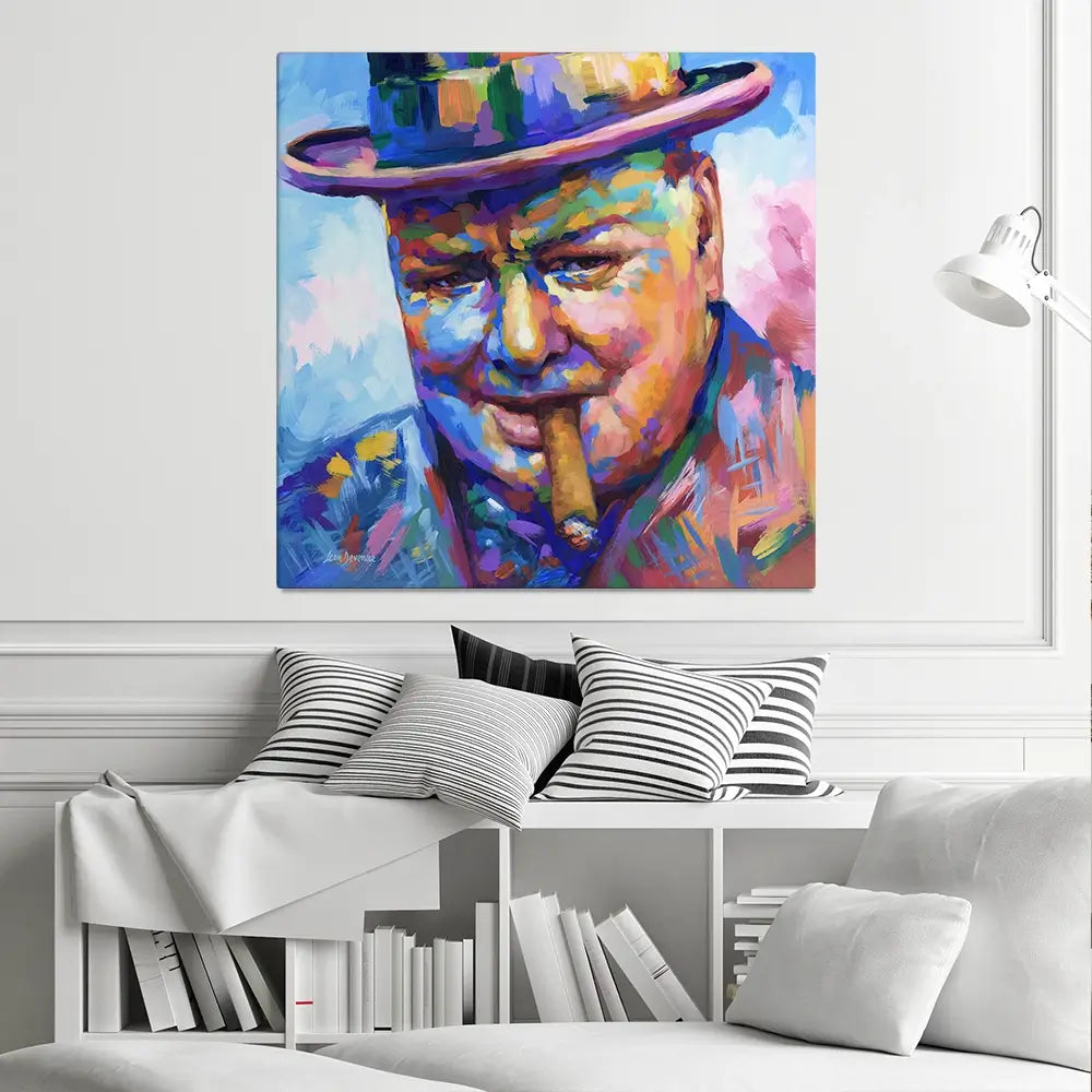 Winston Churchill Close Up Square Canvas Print Winston Churchill Close Up Square Canvas Print wall art product Leon Devenice