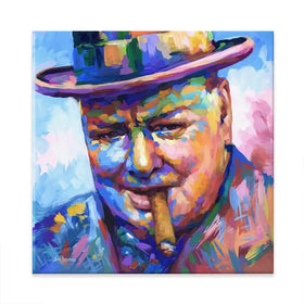 Winston Churchill Close Up Square Canvas Print Winston Churchill Close Up Square Canvas Print wall art product Leon Devenice