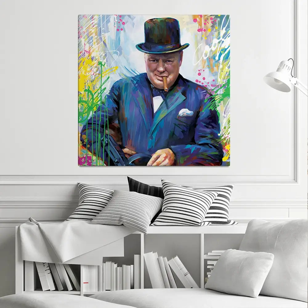 Winston Churchill Square Canvas Print Winston Churchill Square Canvas Print wall art product Art Print Shop