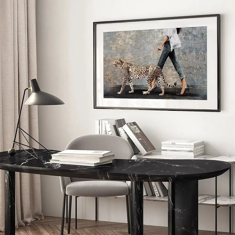 Woman With Leopard Framed Art Print Woman With Leopard Framed Art Print wall art product Svetlana Aleynikova