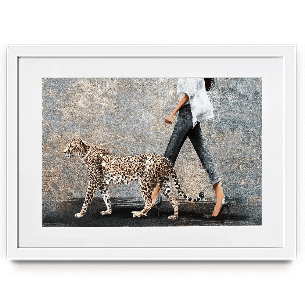 Woman With Leopard Framed Art Print Woman With Leopard Framed Art Print wall art product Svetlana Aleynikova