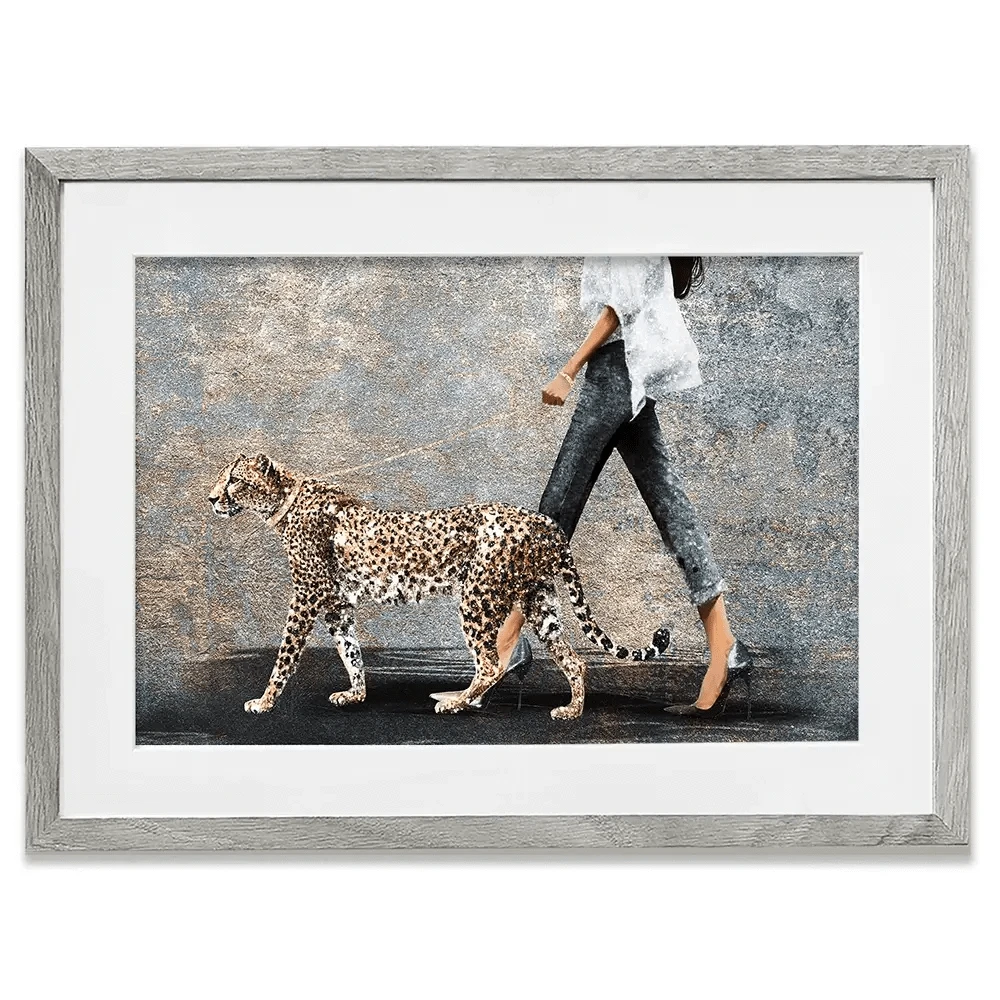 Woman With Leopard Framed Art Print Woman With Leopard Framed Art Print wall art product Svetlana Aleynikova