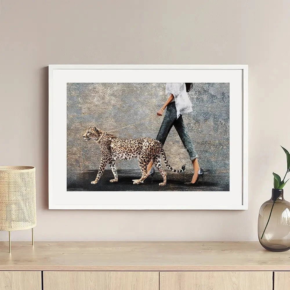 Woman With Leopard Framed Art Print Woman With Leopard Framed Art Print wall art product Svetlana Aleynikova