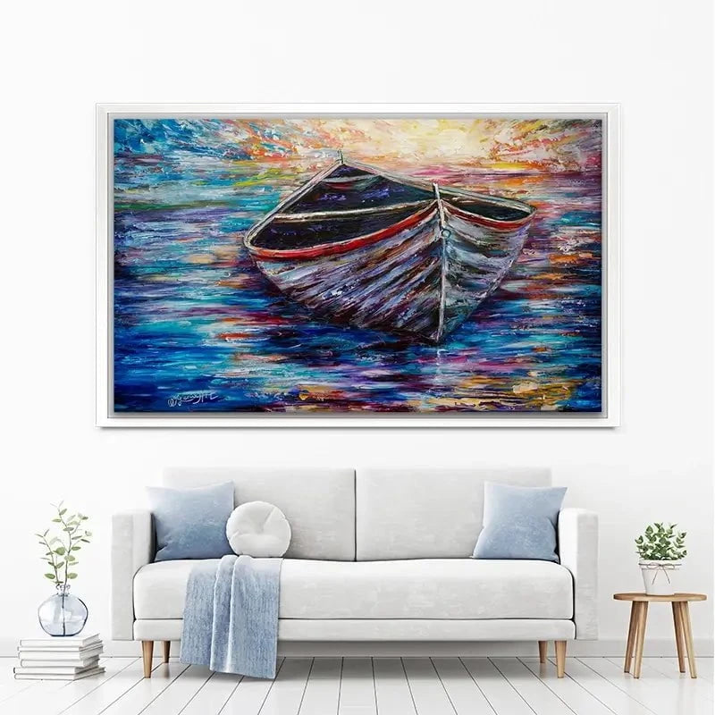 Wooden Boat At Sunrise Canvas Print Wooden Boat At Sunrise Canvas Print wall art product Lena Owens - Independent