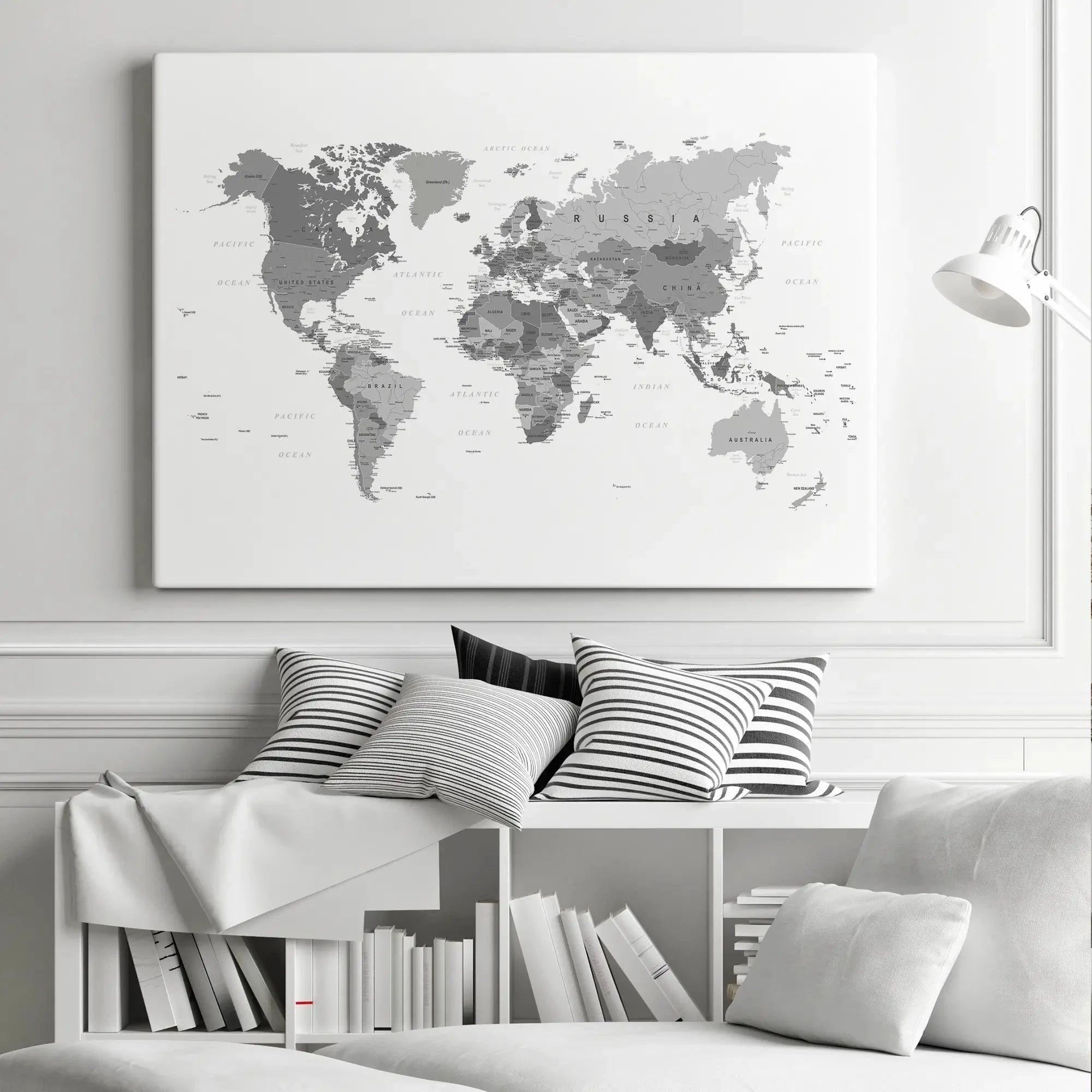 World Map Black & White Canvas Print World Map Black & White Canvas Print | World map canvas artwork wall art product H Goossens