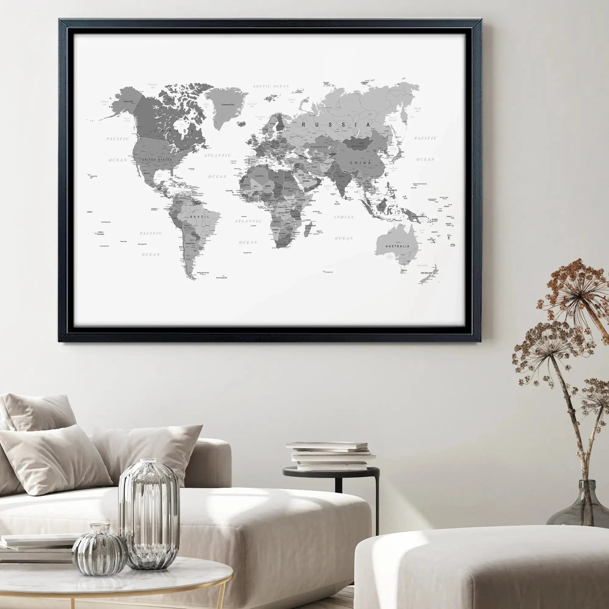 World Map Black & White Canvas Print World Map Black & White Canvas Print | World map canvas artwork wall art product H Goossens