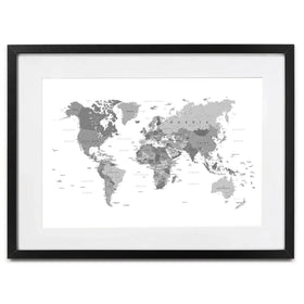 World Map Black & White Framed Art Print World Map Black & White Framed Art Print | World Map Black & White Art wall art product H Goossens