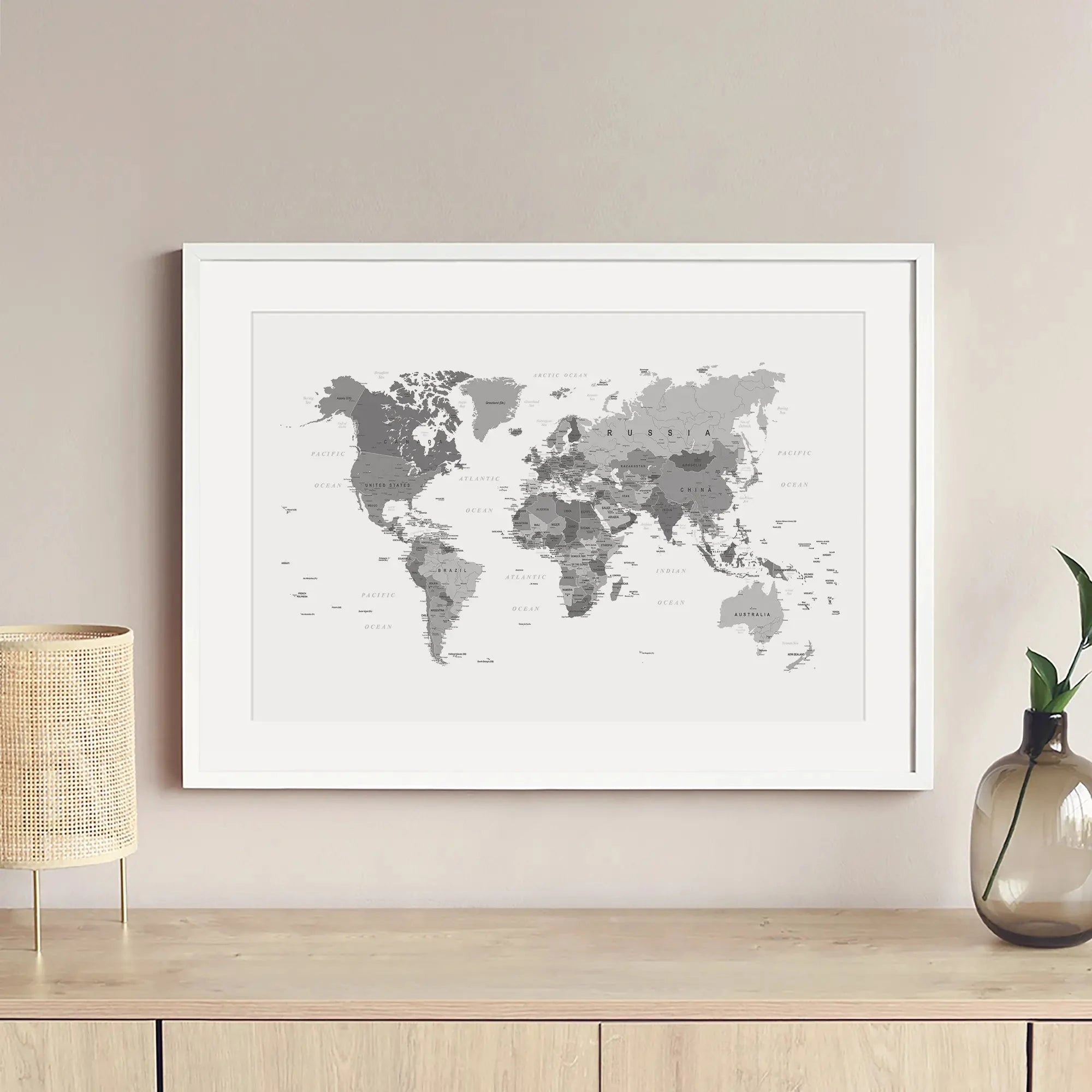 World Map Black & White Framed Art Print World Map Black & White Framed Art Print | World Map Black & White Art wall art product H Goossens