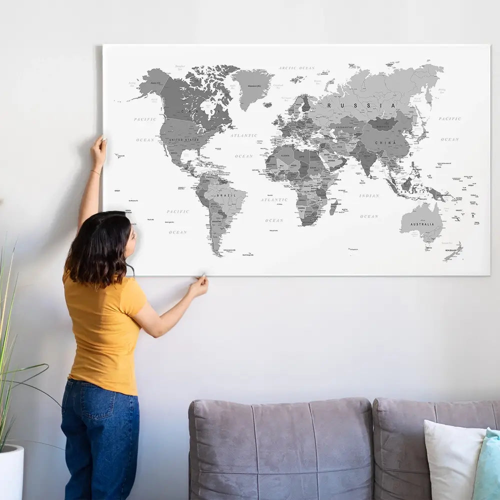 World Map Black & White Oversized Canvas Print World Map Black & White Oversized Canvas Print wall art product Independent