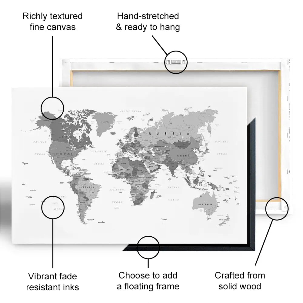 World Map Black & White Oversized Canvas Print World Map Black & White Oversized Canvas Print wall art product Independent
