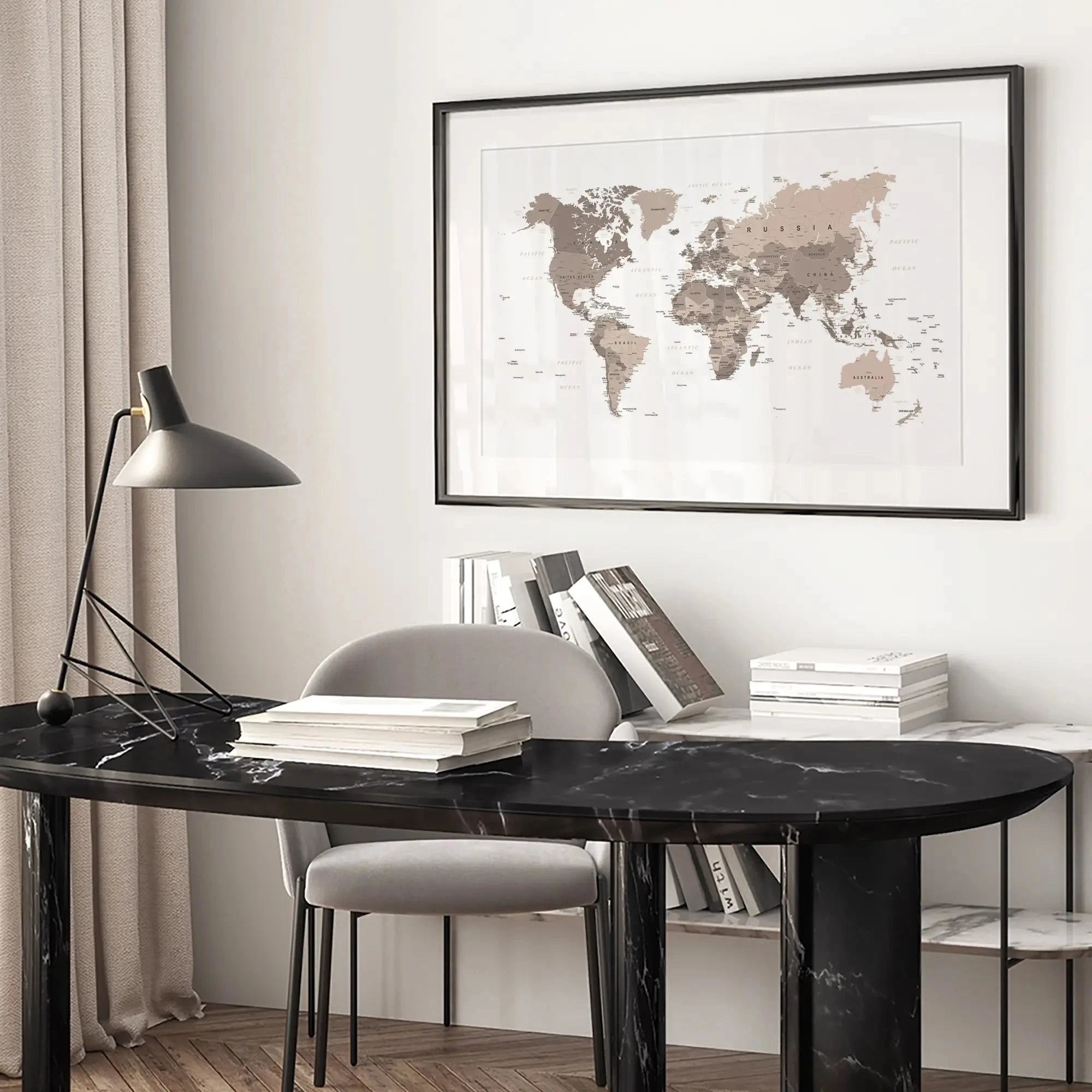 World Map Sepia Framed Art Print World Map Sepia Framed Art Print wall art product H Goossens