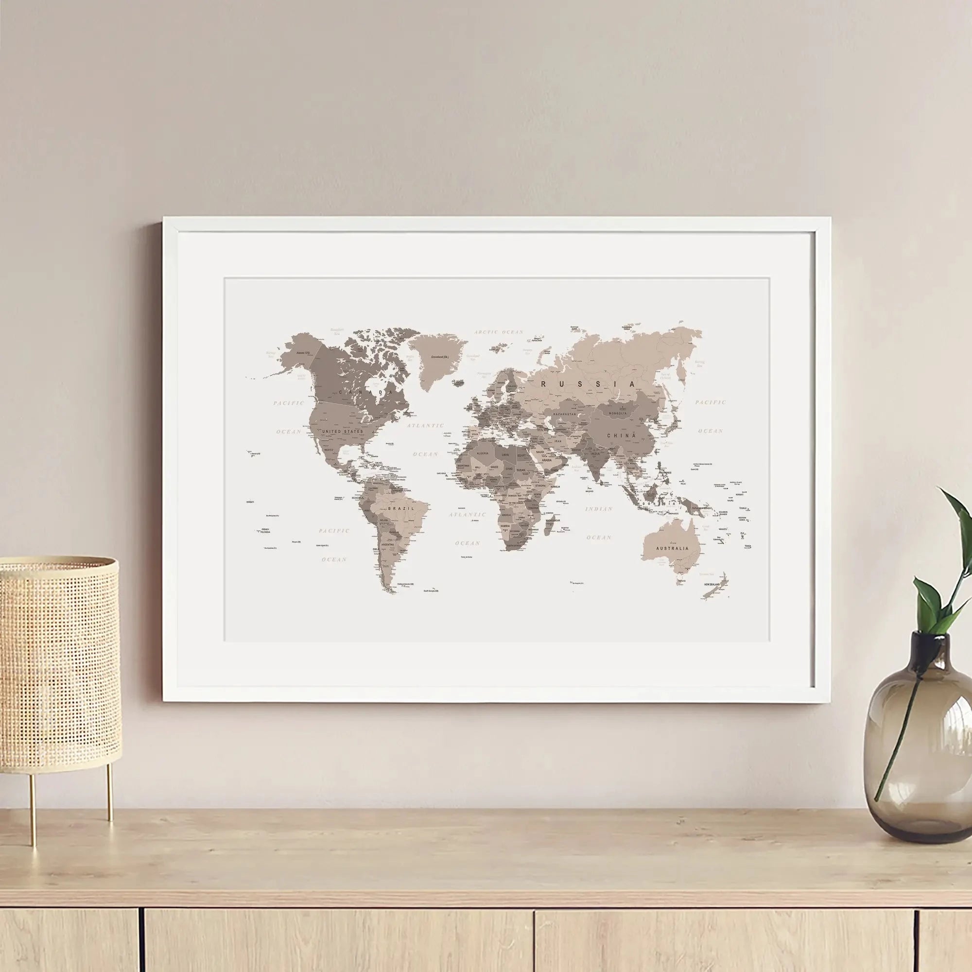 World Map Sepia Framed Art Print World Map Sepia Framed Art Print wall art product H Goossens
