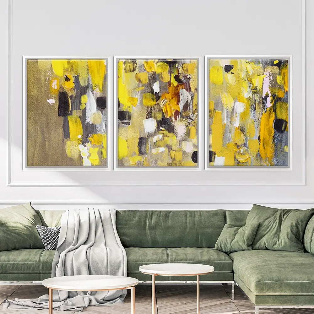 Yellow Abstract Trio Canvas Print Yellow Abstract Trio Canvas Print wall art product Anna Selina / Shutterstock