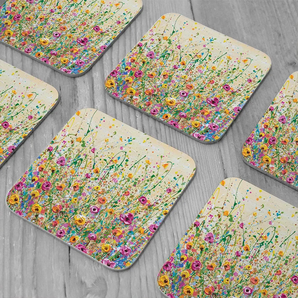 Yellow Meadow Coaster Set Yellow Meadow Coaster Set wall art product Olga Tkachyk