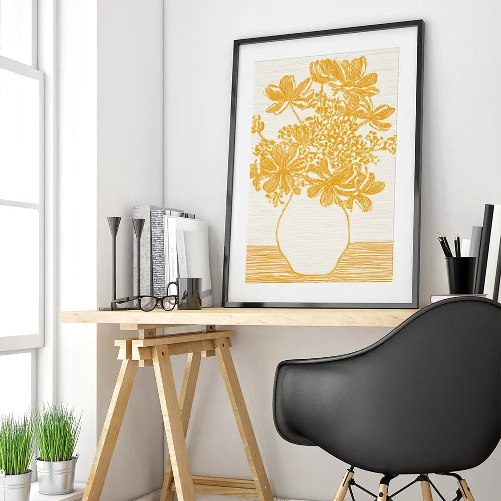 Yellow Vase Of Flowers Framed Art Print Yellow Vase Of Flowers Framed Art Print wall art product IAmHomeStudio