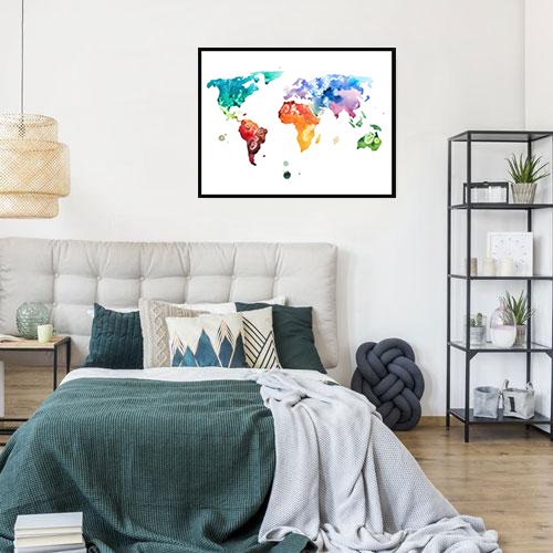 Watercolour World Map Framed Print