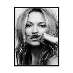 Kate Moss Moustache Life is a Joke Framed Print