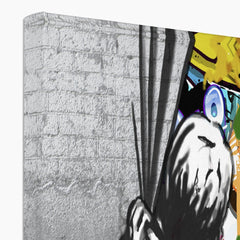 Boy Pulling Back The Curtain Canvas Print