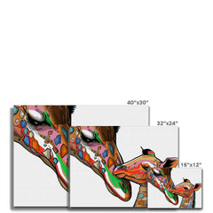 Loving Giraffe And Calf White Canvas Print