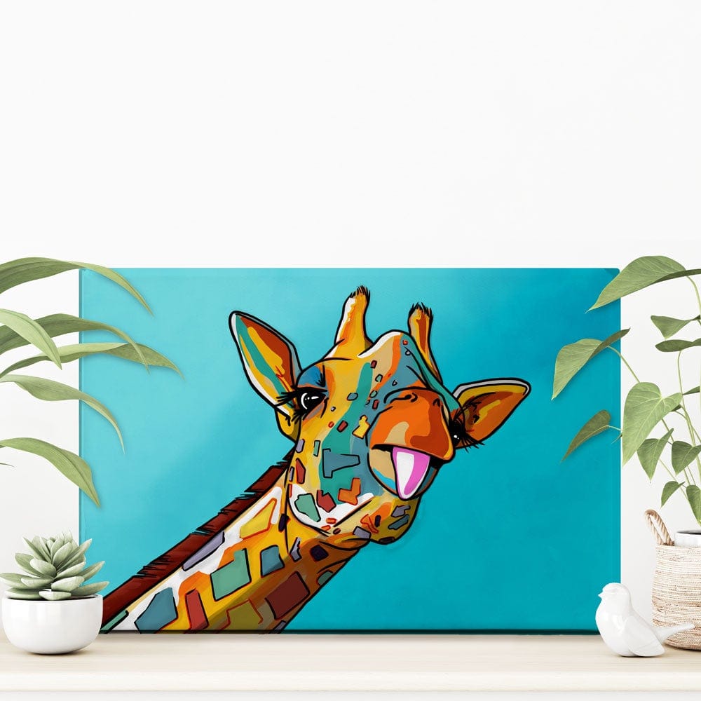 Blue Cheeky Giraffe Canvas Print wall art product Art Print Shop