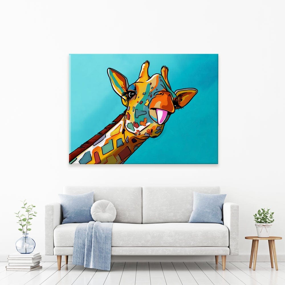 Blue Cheeky Giraffe Canvas Print wall art product Art Print Shop