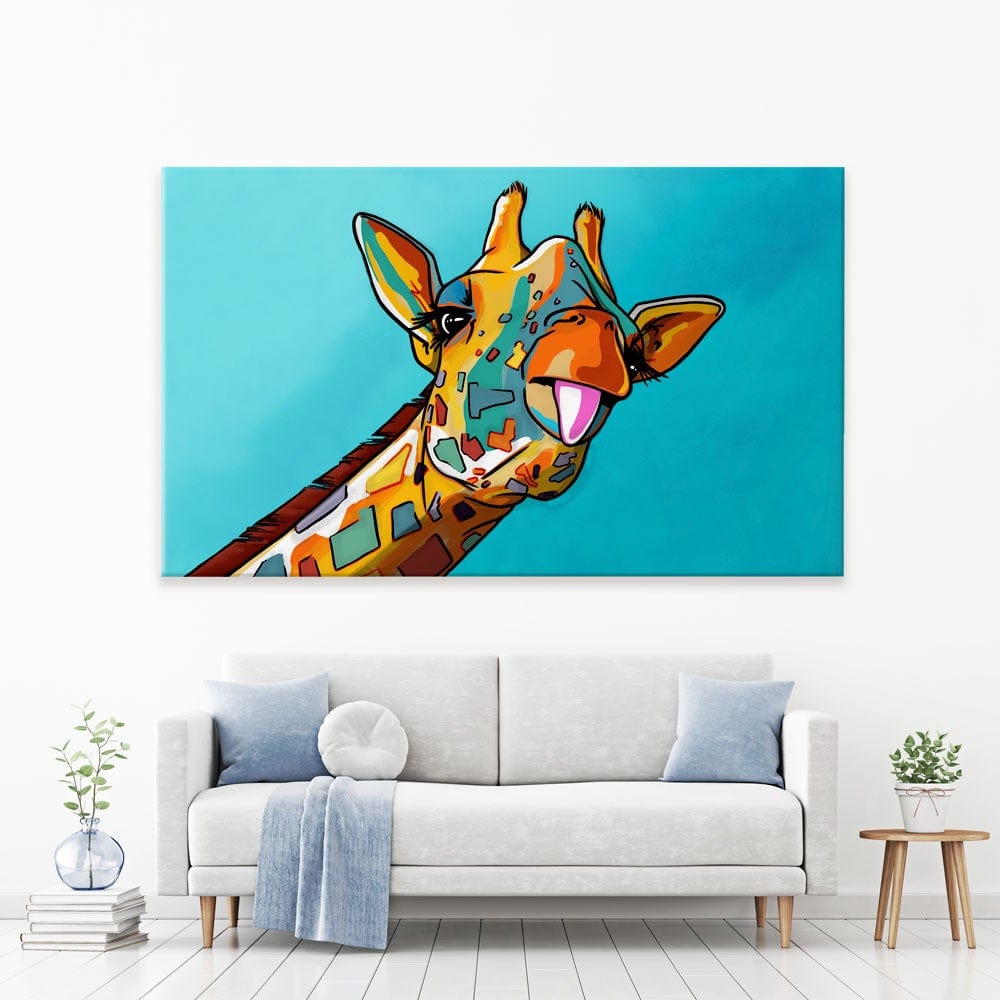 Blue Cheeky Giraffe Canvas Print wall art product Art Print Shop