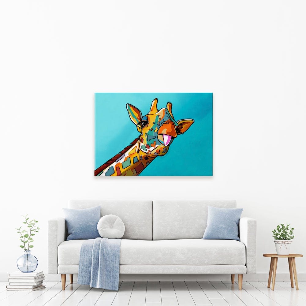 Blue Cheeky Giraffe Canvas Print wall art product Art Print Shop
