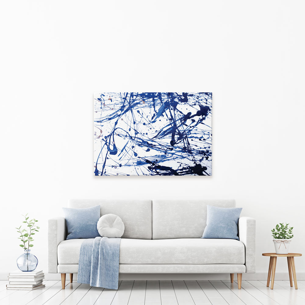 Blue Paint Spatter Canvas Print