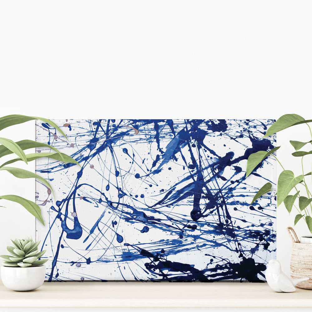 Blue Paint Spatter Canvas Print