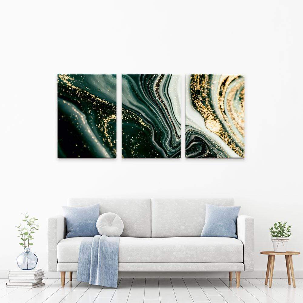 Bottle Green Marble Trio Canvas Print wall art product CARACOLLA / Shutterstock