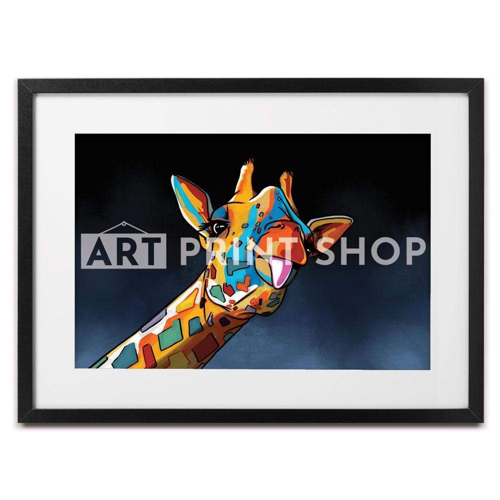 Cheeky Multicoloured Giraffe Framed Art Print wall art product Art Print Shop