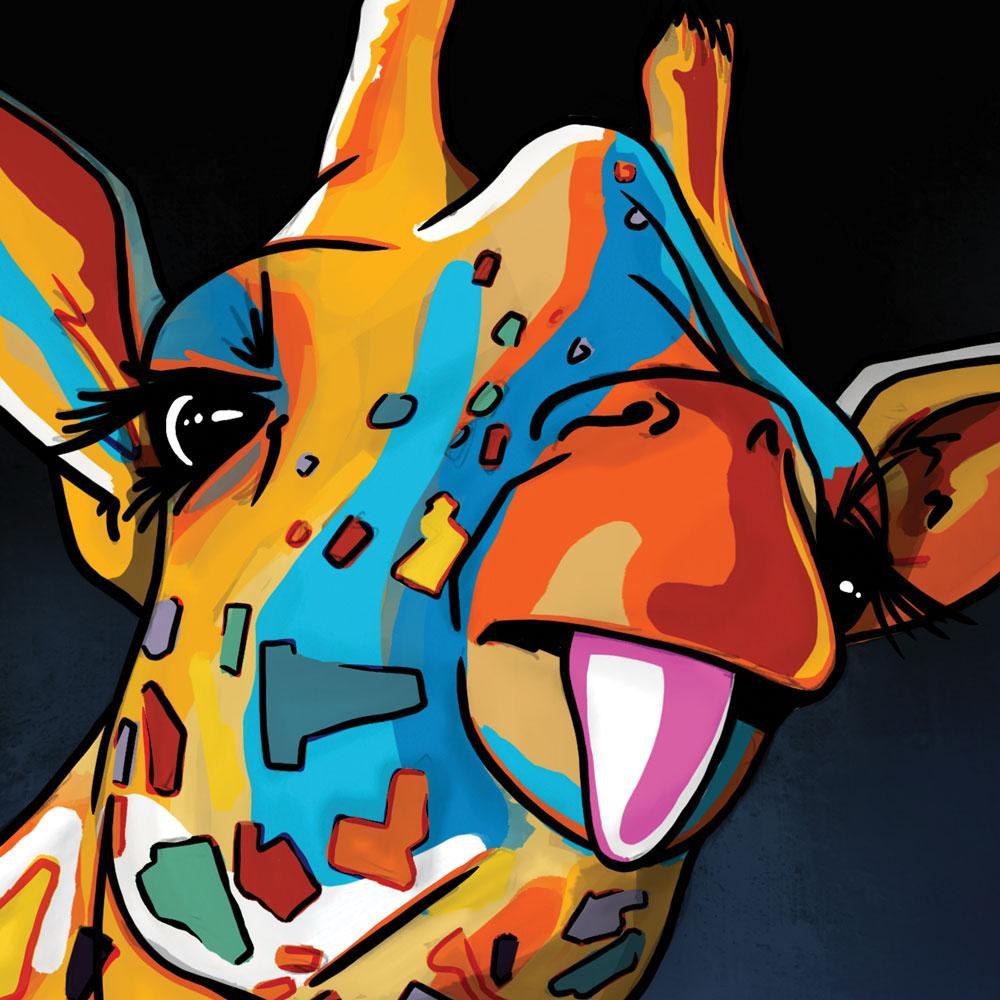 Cheeky Multicoloured Giraffe Framed Art Print wall art product Art Print Shop