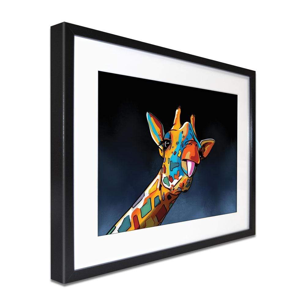 Cheeky Multicoloured Giraffe Framed Art Print wall art product Art Print Shop