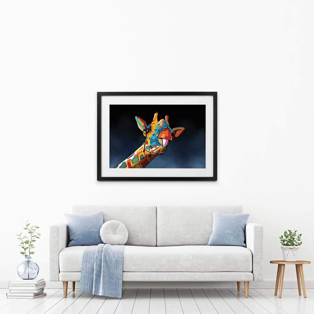 Cheeky Multicoloured Giraffe Framed Art Print wall art product Art Print Shop