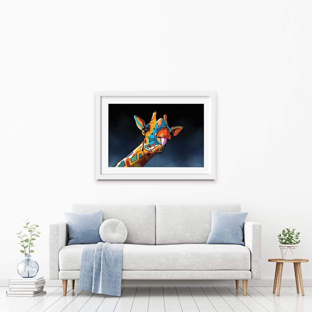 Cheeky Multicoloured Giraffe Framed Art Print wall art product Art Print Shop