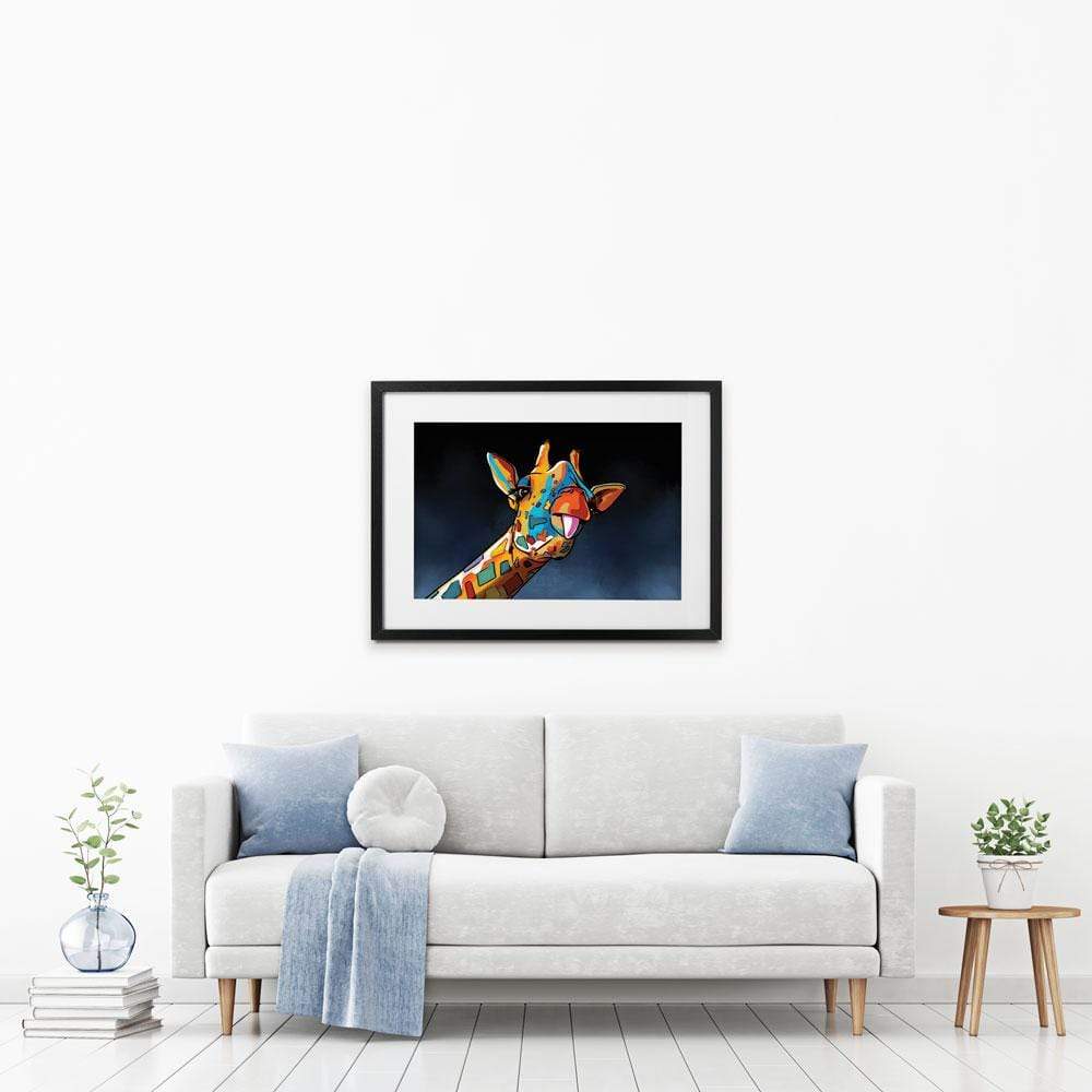 Cheeky Multicoloured Giraffe Framed Art Print wall art product Art Print Shop