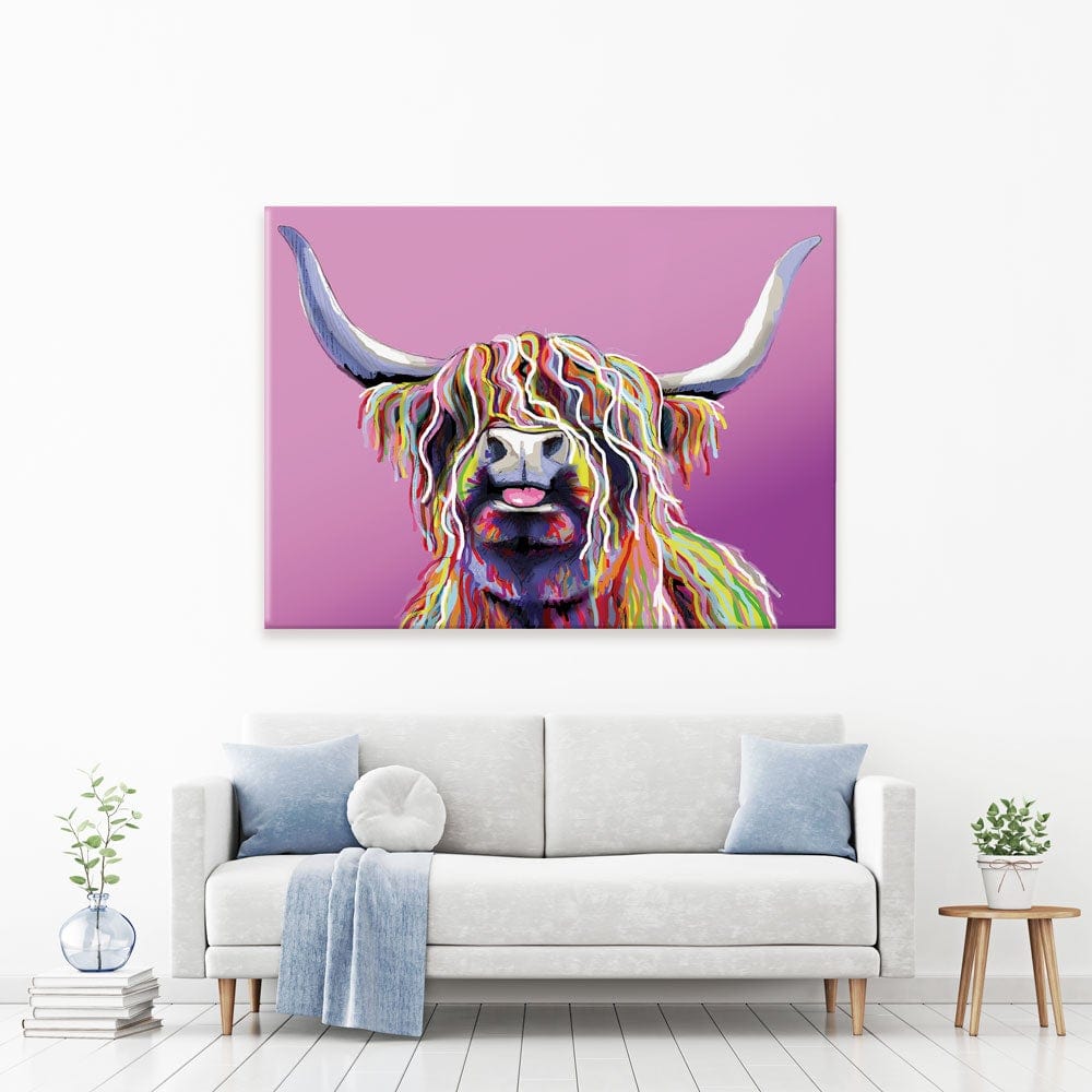Cheeky Pink Highland Cow Canvas Print wall art product Independent